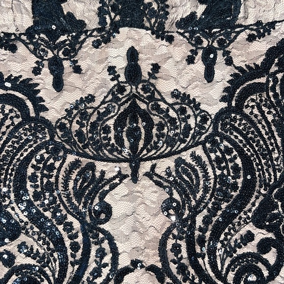 Free People Night Shimmer Mini Dress 8 Black Tan Nude Lace Sequins Cocktail Boho - Picture 9 of 11